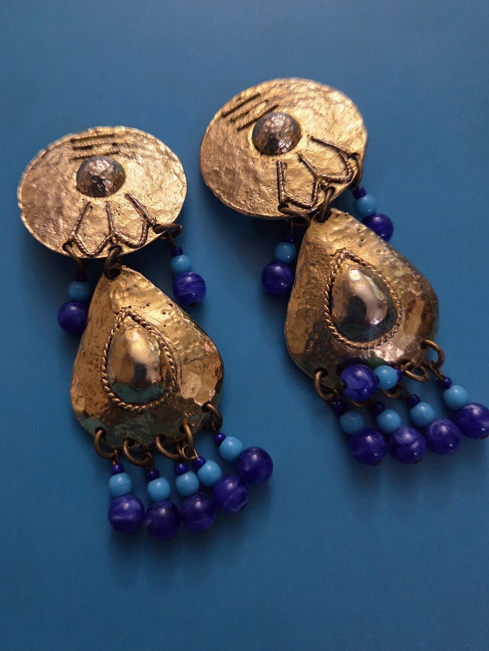 Source Unknown Gold-Tone Dangle Earrings with Blue & Turquoise Beads